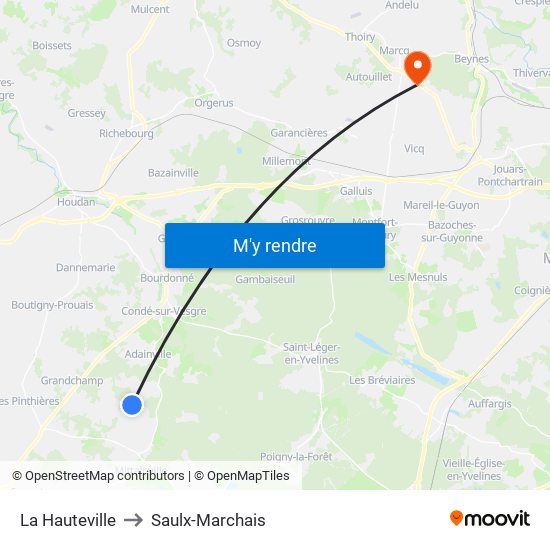 La Hauteville to Saulx-Marchais map