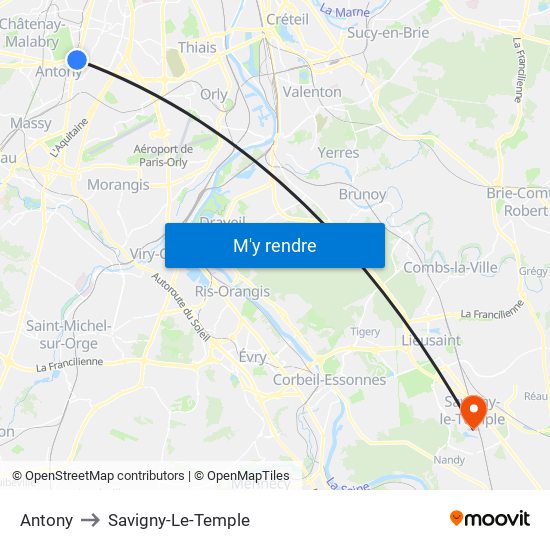 Antony to Savigny-Le-Temple map