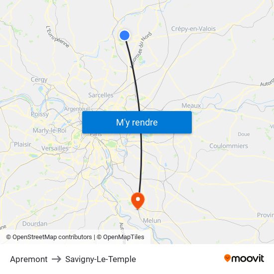 Apremont to Savigny-Le-Temple map