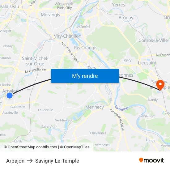 Arpajon to Savigny-Le-Temple map