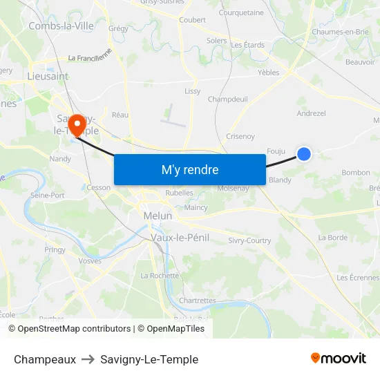 Champeaux to Savigny-Le-Temple map