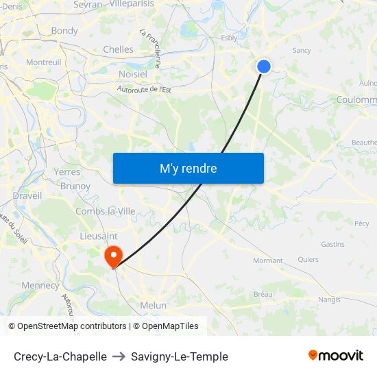 Crecy-La-Chapelle to Savigny-Le-Temple map