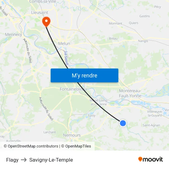Flagy to Savigny-Le-Temple map