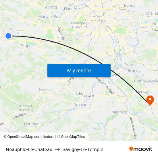 Neauphle-Le-Chateau to Savigny-Le-Temple map