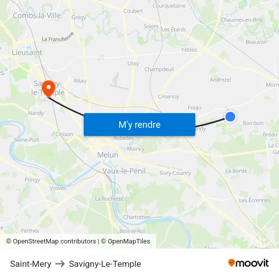 Saint-Mery to Savigny-Le-Temple map