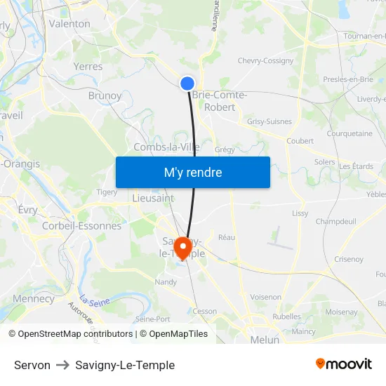 Servon to Savigny-Le-Temple map