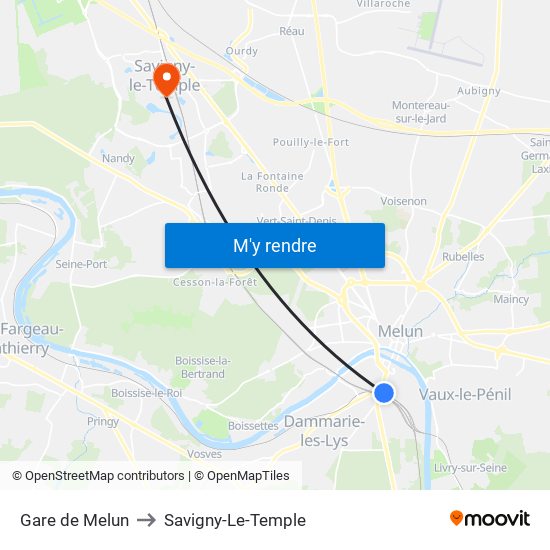 Gare de Melun to Savigny-Le-Temple map