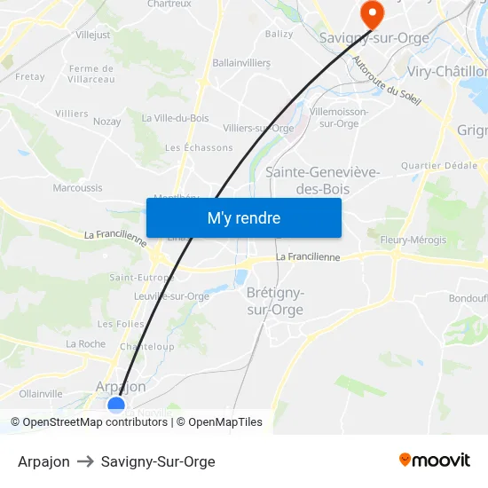 Arpajon to Savigny-Sur-Orge map