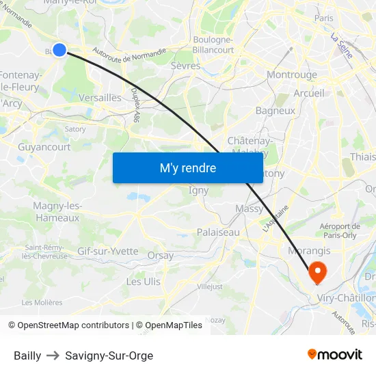 Bailly to Savigny-Sur-Orge map
