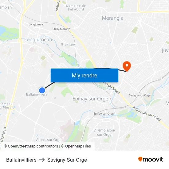 Ballainvilliers to Savigny-Sur-Orge map