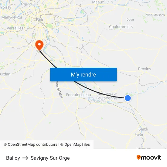 Balloy to Savigny-Sur-Orge map