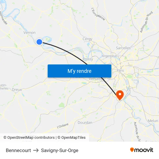 Bennecourt to Savigny-Sur-Orge map