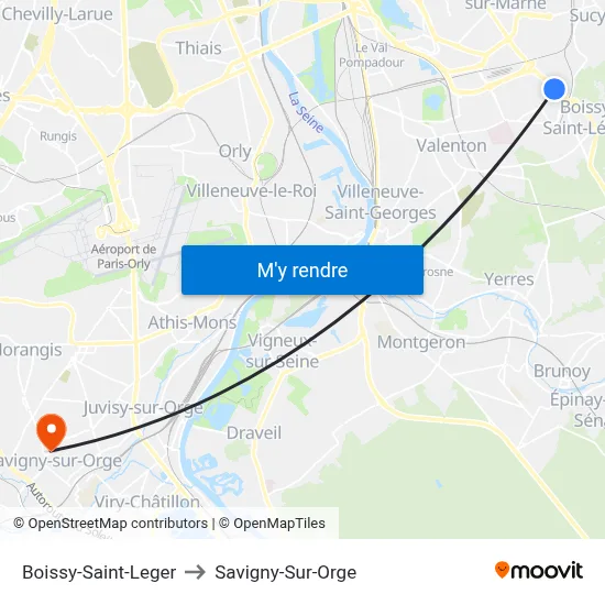 Boissy-Saint-Leger to Savigny-Sur-Orge map