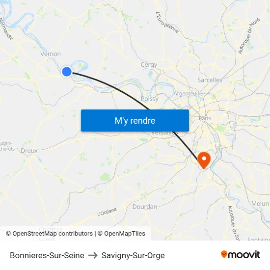 Bonnieres-Sur-Seine to Savigny-Sur-Orge map