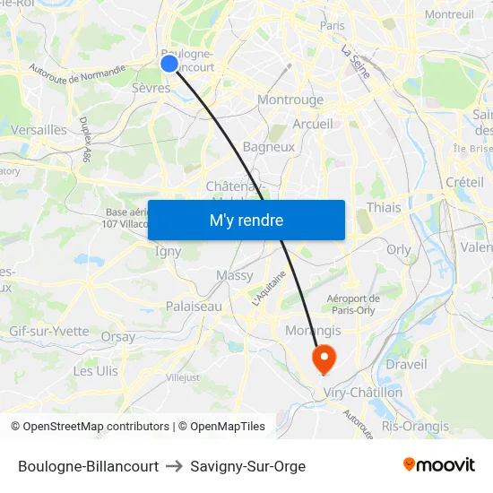 Boulogne-Billancourt to Savigny-Sur-Orge map