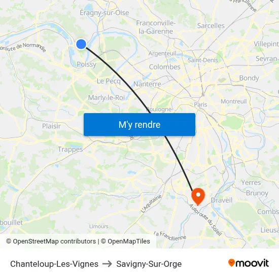Chanteloup-Les-Vignes to Savigny-Sur-Orge map