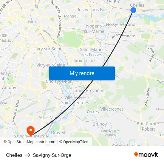 Chelles to Savigny-Sur-Orge map