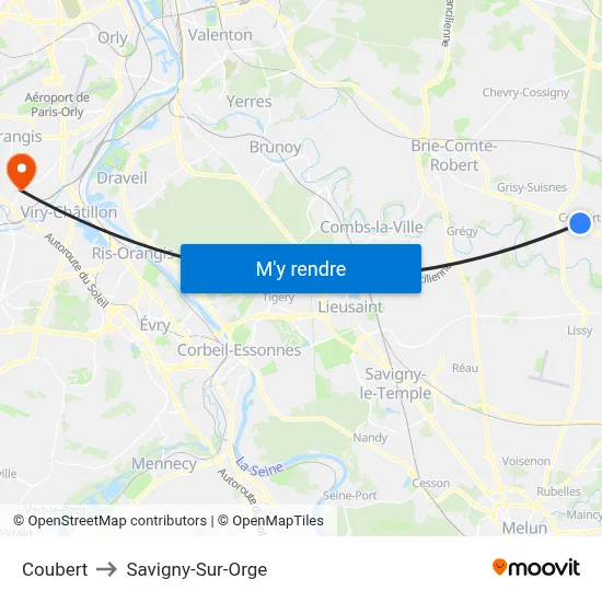Coubert to Savigny-Sur-Orge map