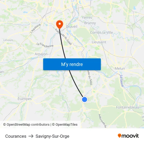 Courances to Savigny-Sur-Orge map
