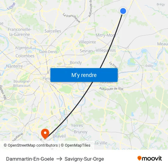 Dammartin-En-Goele to Savigny-Sur-Orge map