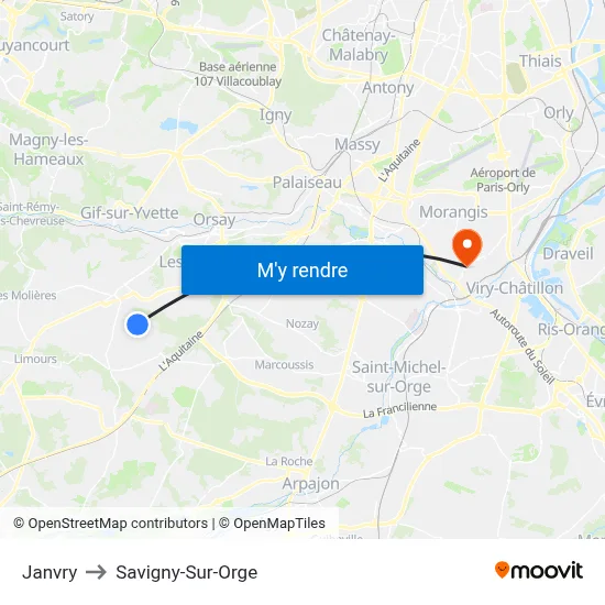 Janvry to Savigny-Sur-Orge map