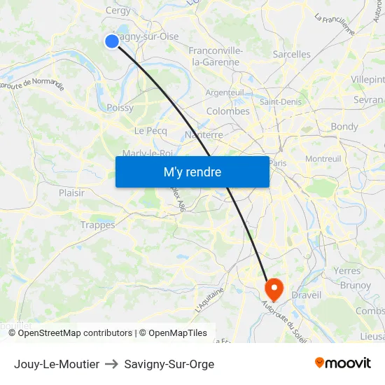 Jouy-Le-Moutier to Savigny-Sur-Orge map