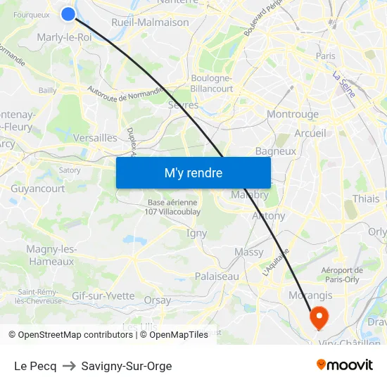 Le Pecq to Savigny-Sur-Orge map