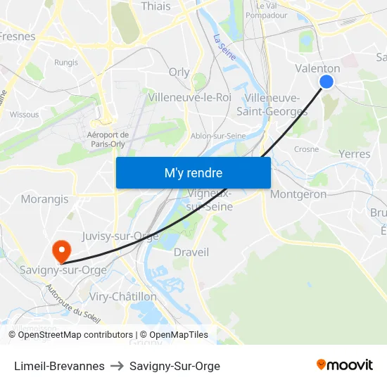 Limeil-Brevannes to Savigny-Sur-Orge map