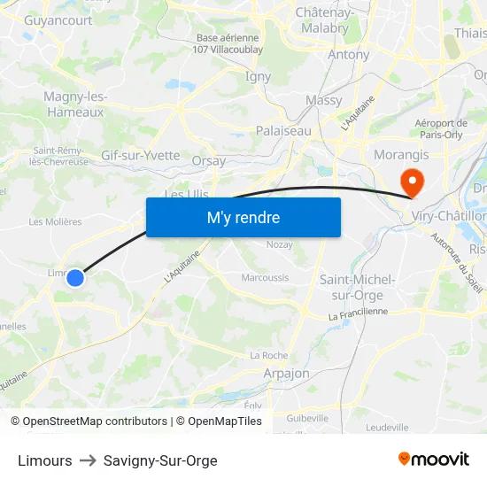Limours to Savigny-Sur-Orge map