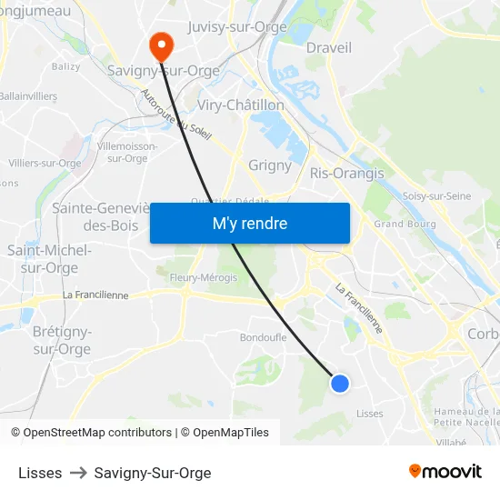 Lisses to Savigny-Sur-Orge map