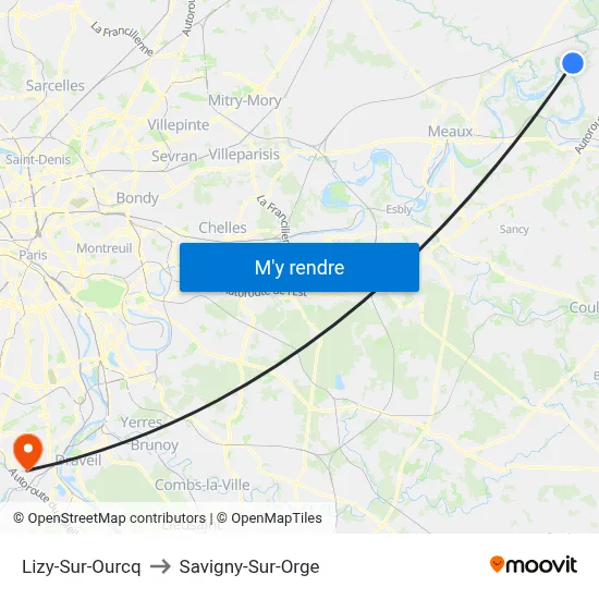 Lizy-Sur-Ourcq to Savigny-Sur-Orge map