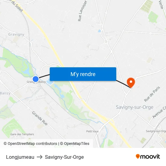 Longjumeau to Savigny-Sur-Orge map