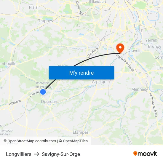 Longvilliers to Savigny-Sur-Orge map