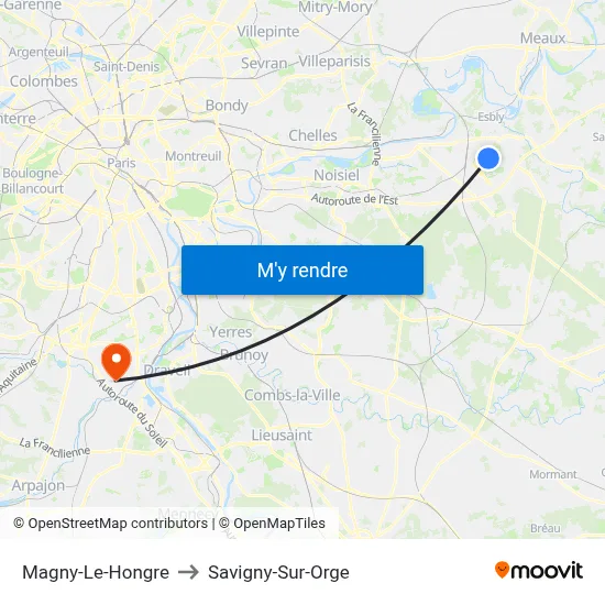 Magny-Le-Hongre to Savigny-Sur-Orge map