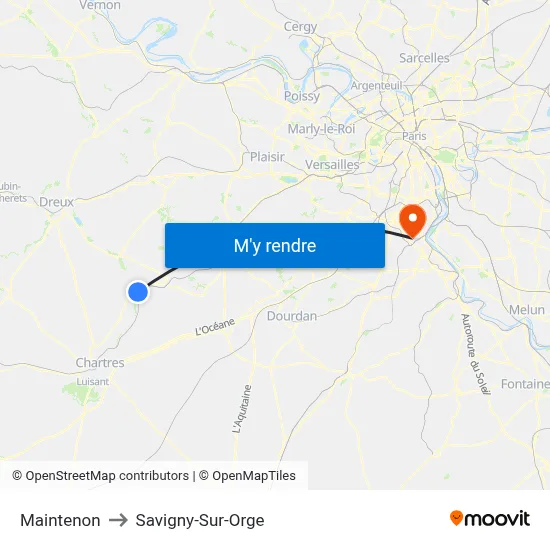 Maintenon to Savigny-Sur-Orge map