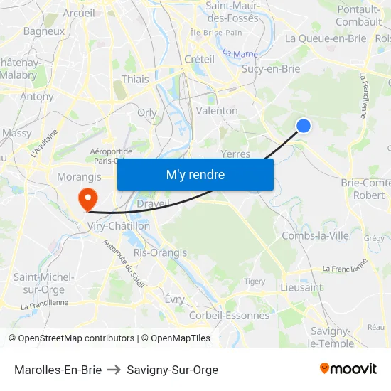 Marolles-En-Brie to Savigny-Sur-Orge map