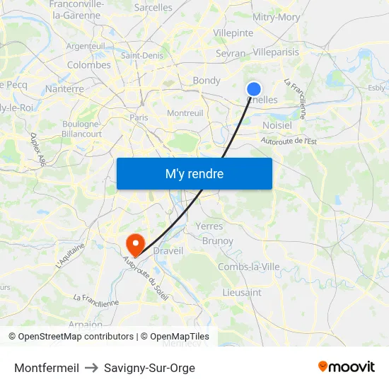 Montfermeil to Savigny-Sur-Orge map