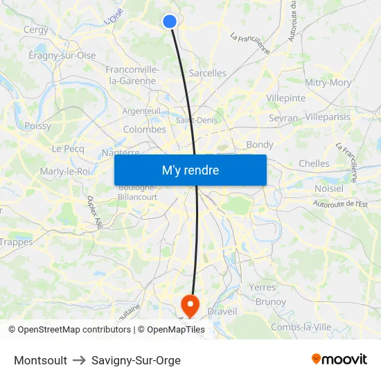 Montsoult to Savigny-Sur-Orge map