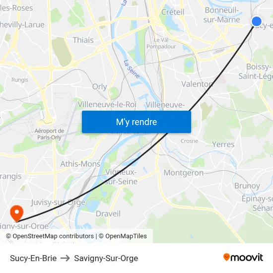 Sucy-En-Brie to Savigny-Sur-Orge map