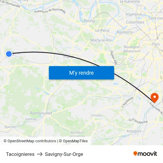 Tacoignieres to Savigny-Sur-Orge map