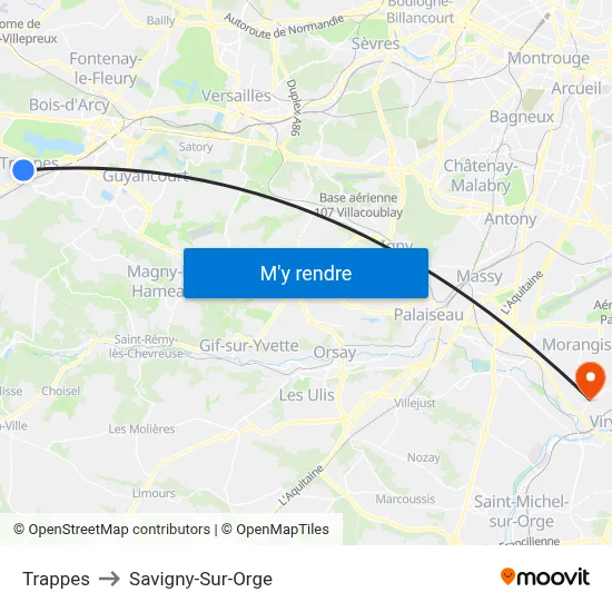 Trappes to Savigny-Sur-Orge map