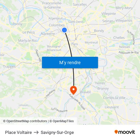 Place Voltaire to Savigny-Sur-Orge map