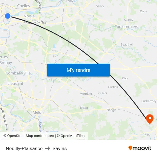 Neuilly-Plaisance to Savins map