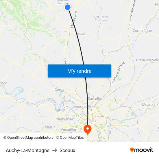 Auchy-La-Montagne to Sceaux map