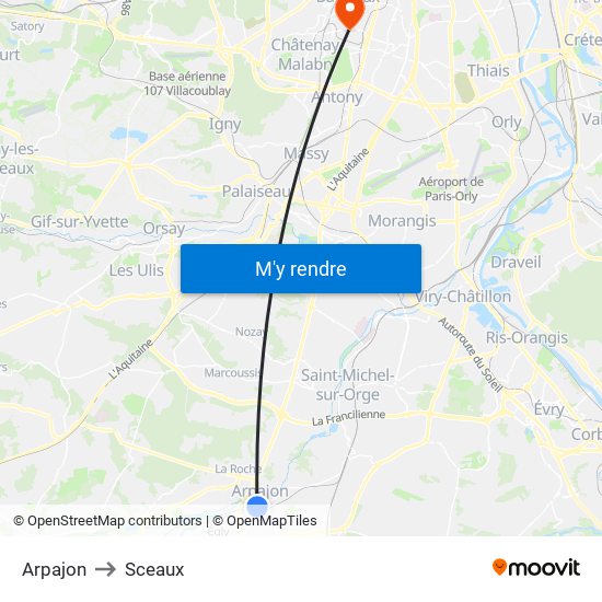 Arpajon to Sceaux map