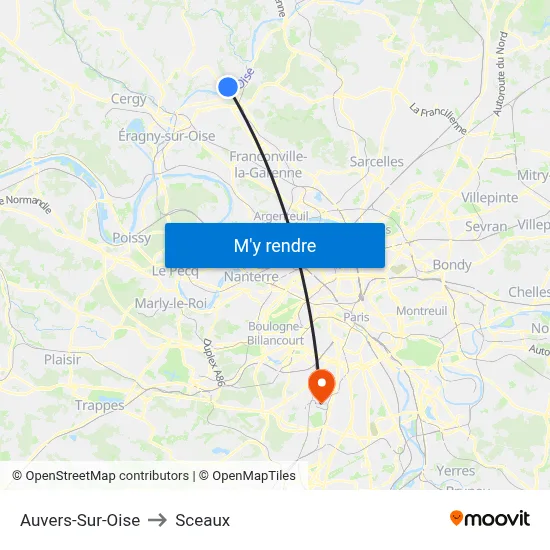 Auvers-Sur-Oise to Sceaux map