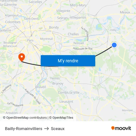 Bailly-Romainvilliers to Sceaux map