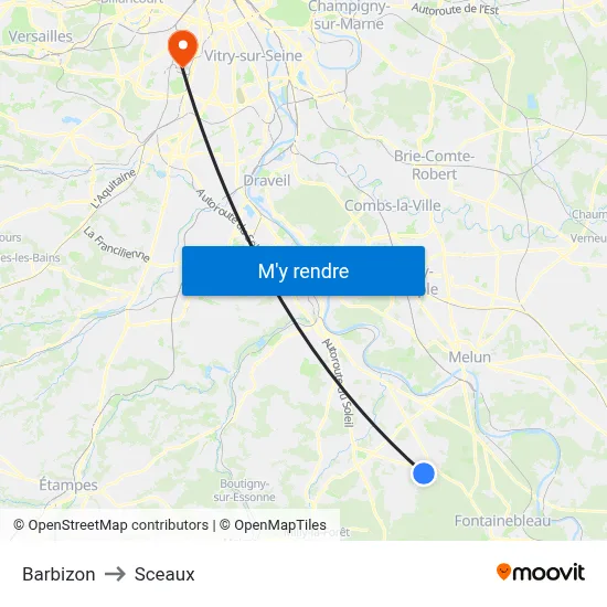 Barbizon to Sceaux map
