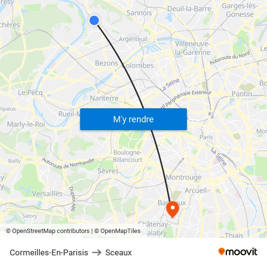 Cormeilles-En-Parisis to Sceaux map