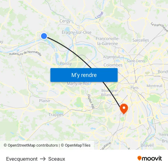 Evecquemont to Sceaux map